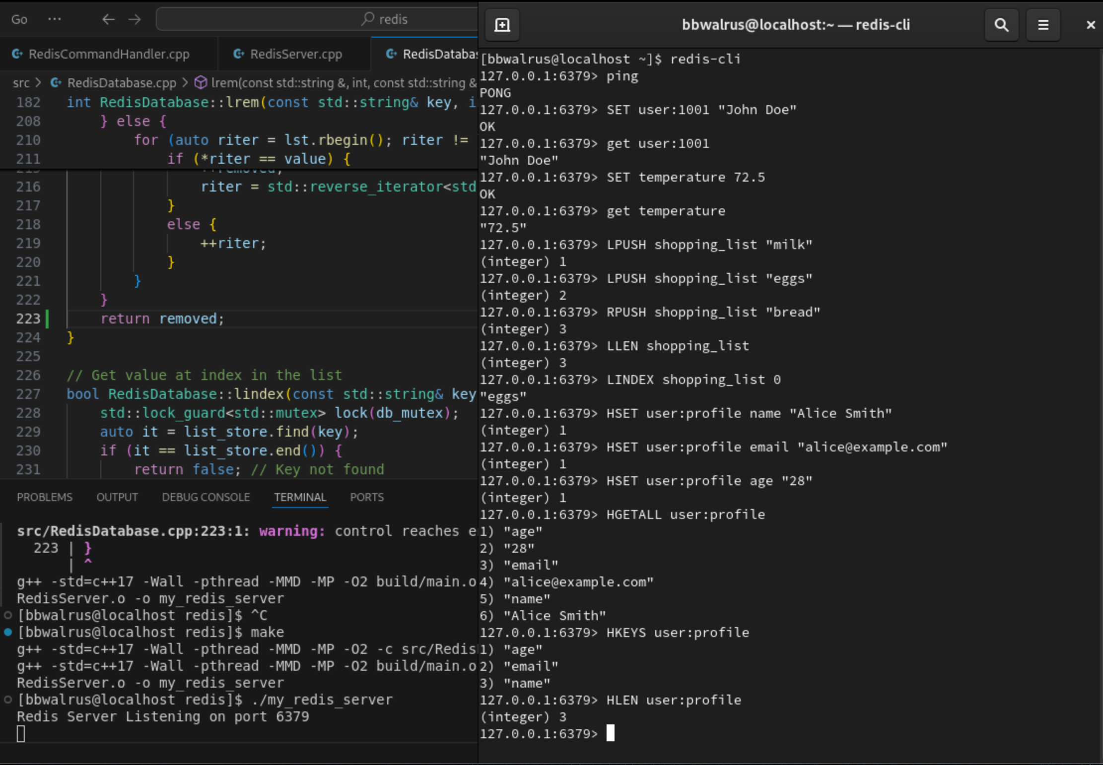Redis Server Implementation Screenshot